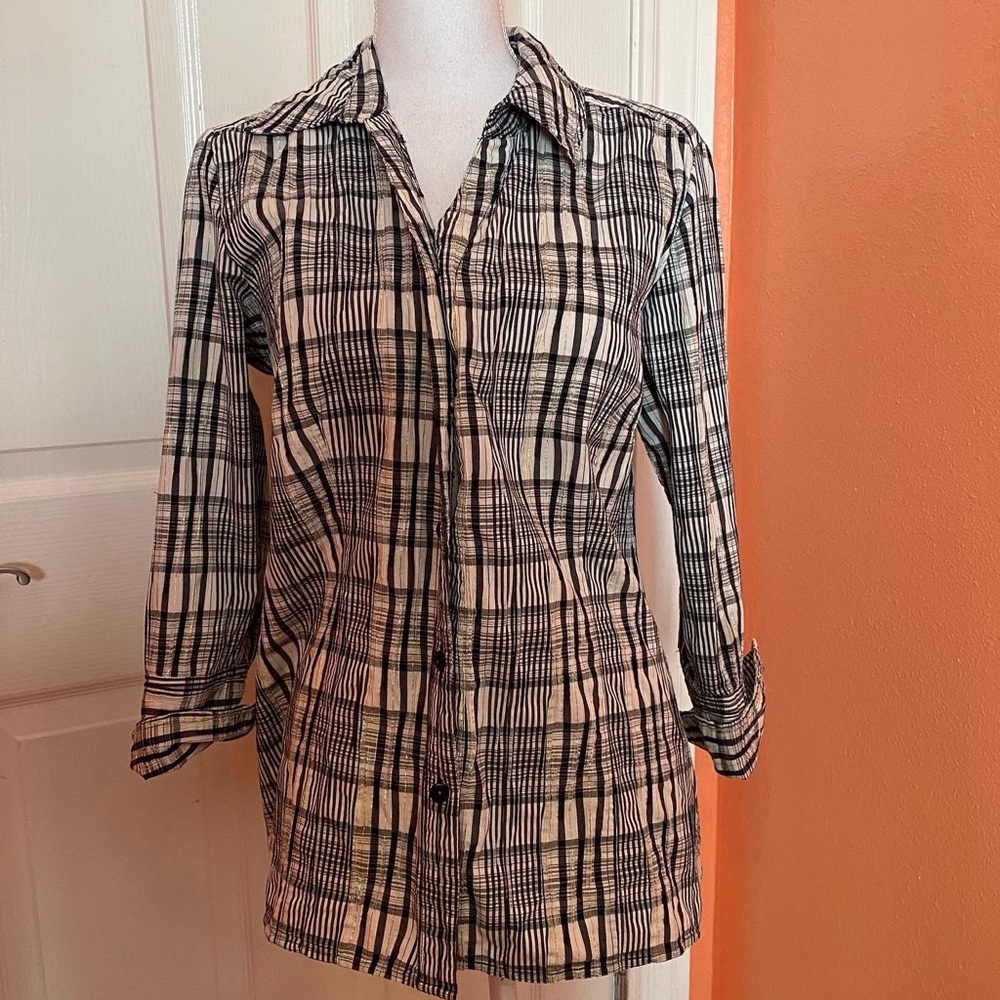 M collection woman’s blouse plaid top 12